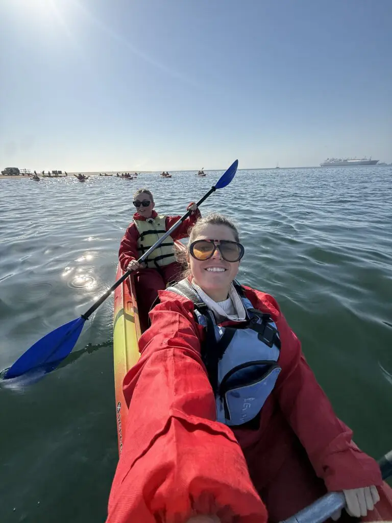 two women kayaking on the ocean in Namibia