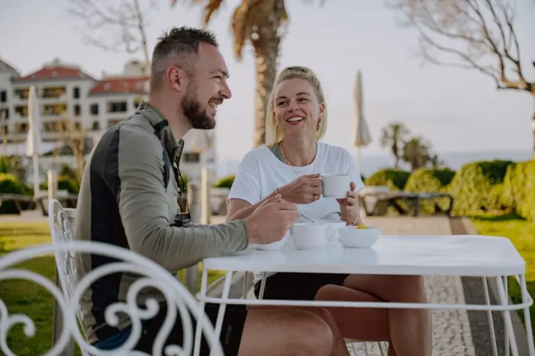 couple enjoying breakfast outdoors at a hotel in Madeira
