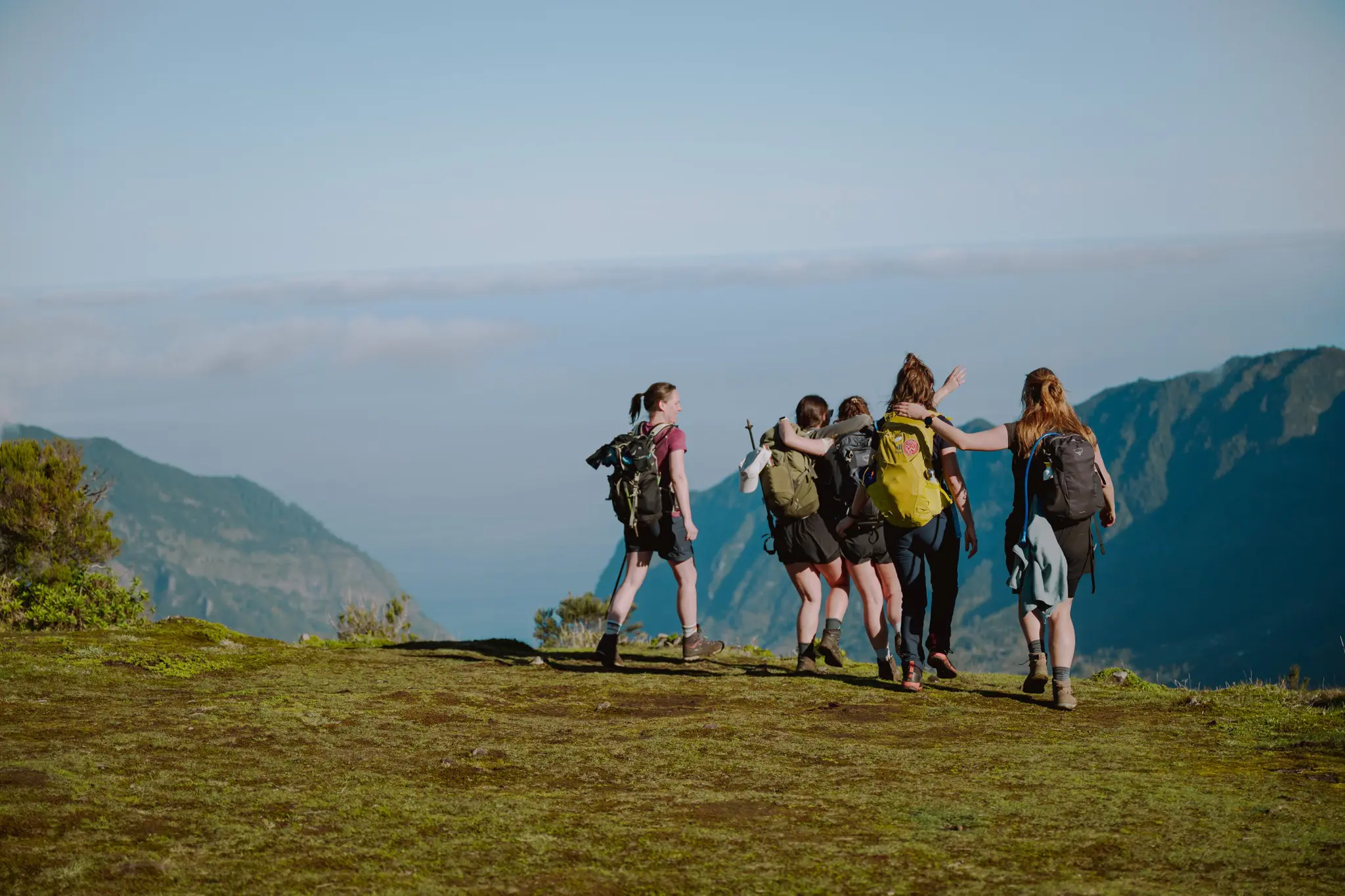 group of hikers on a mountain ridge in Madeira