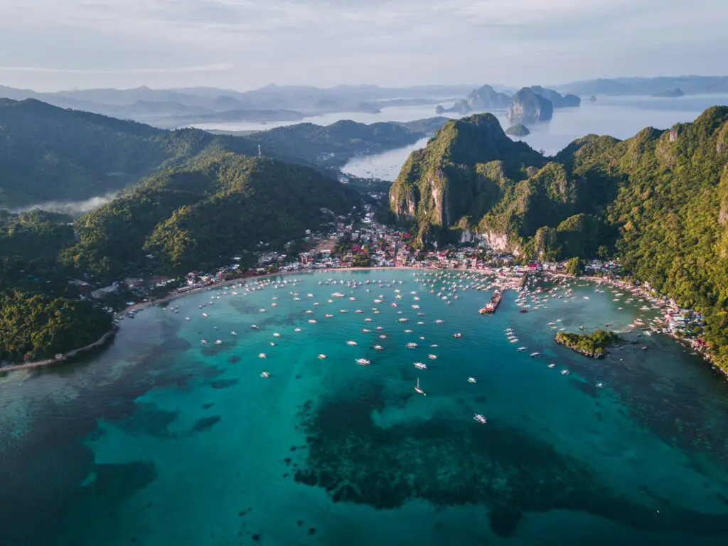 aerial view of El Nido town and Bacuit Bay, Palawan, Philippines