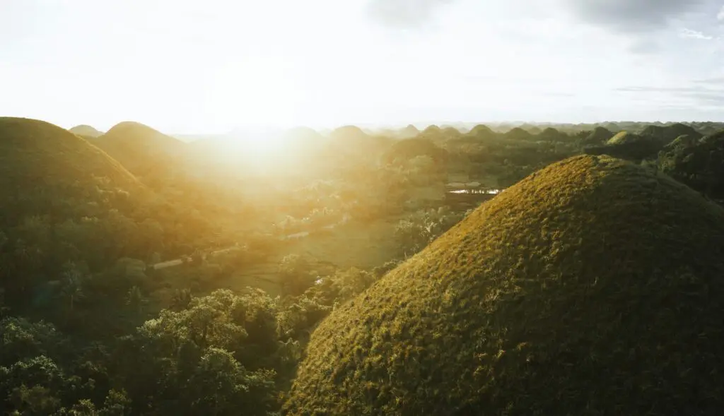 sunrise over the Chocolate Hills in the Philippines